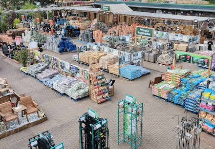 Longacres Bourne Valley aerial view of the stoneware department with a range of outdoor pots