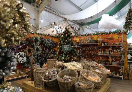 Natural Christmas display at Longacres Bagshot filled with all natural decorating products