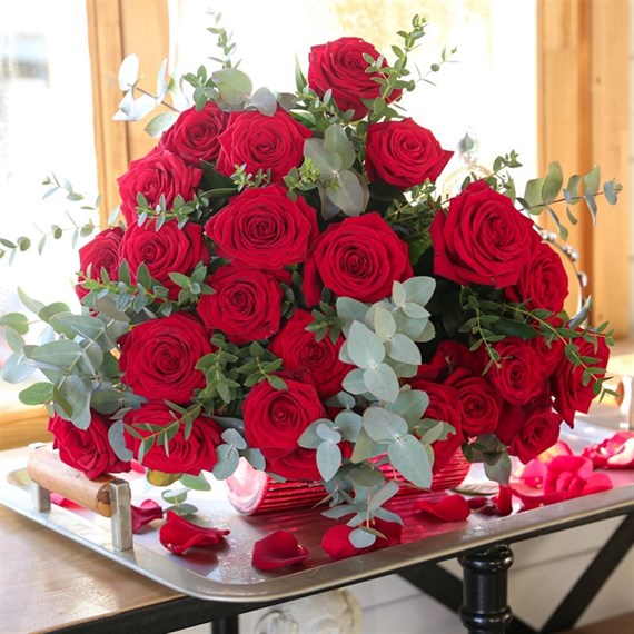 24 Red Long Stem Rose Valentine's Day Hand Tied Bouquet