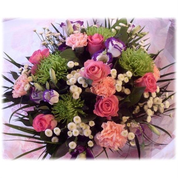 Pink White and Green Hand Tied Bouquet