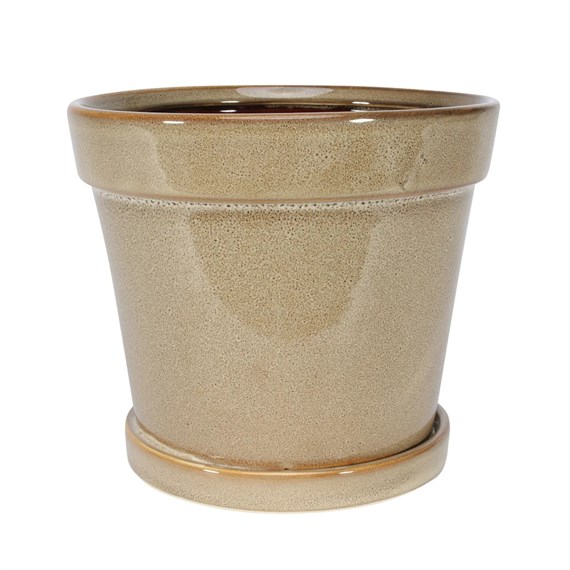 APAC 20cm Painted Pot with Saucer - Light Brown (CE1078)