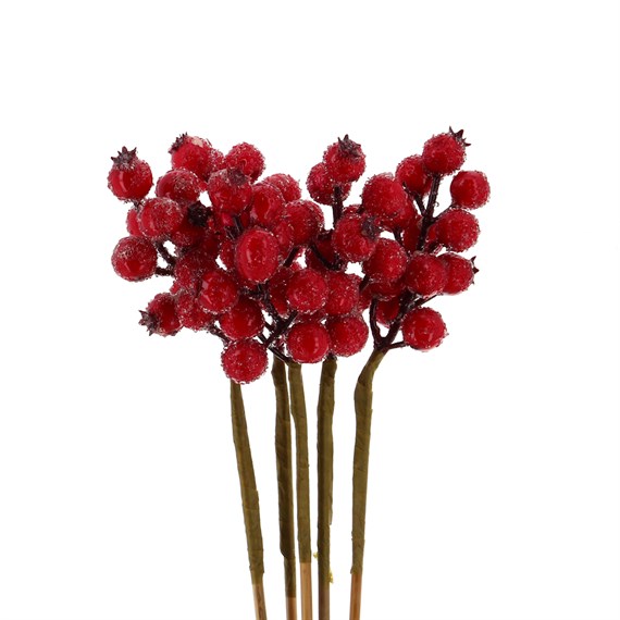 Artificial Frosted Rosehip Berries (x5 Individual Stems)