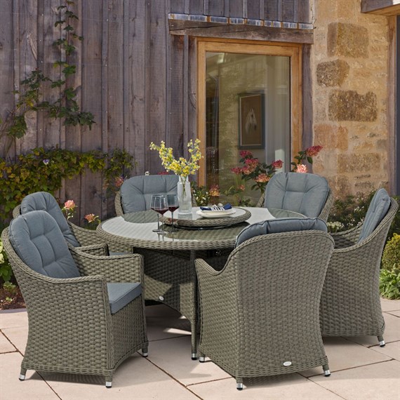 Bramblecrest Hampshire Shadow 6 Seat Round Outdoor Garden Furniture Set (X24WHS140RD1S)