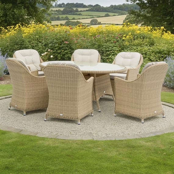 Bramblecrest Hampshire Walnut 6 Seat Elliptical Outdoor Garden Furniture Dining Set with Parasol