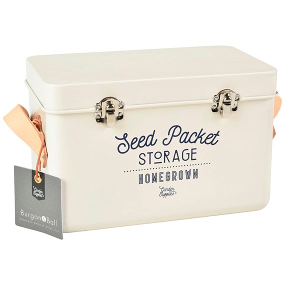 Burgon & Ball Leather Handled Seed Packets Storage Tin - Stone (GEN/SEEDSTONE)