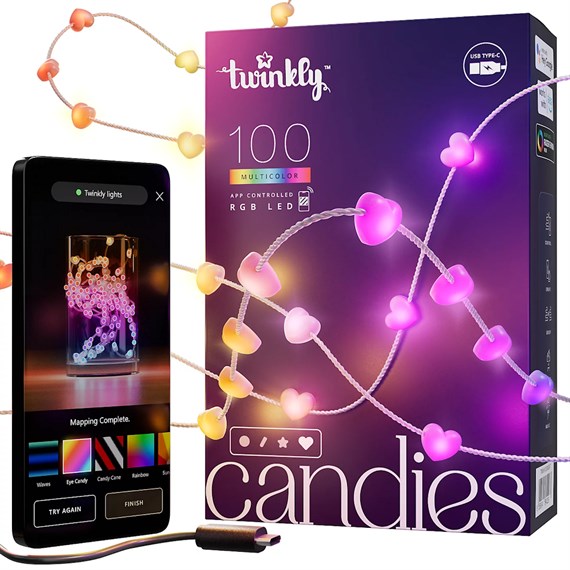 Candies 100 Heart-Shaped App Controlled RGB LED Smart Christmas String Lights from Twinkly