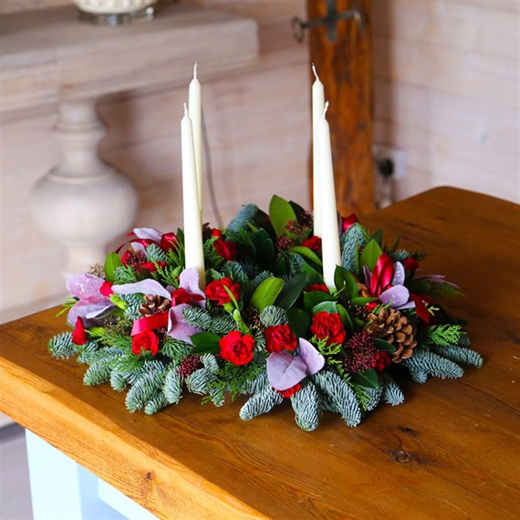 Christmas 14 Inch Floral Advent Table Wreath Arrangement