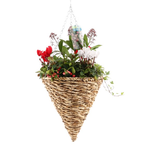 Christmas Festive Hanging Wicker 12 Inch Cone Bedding Basket