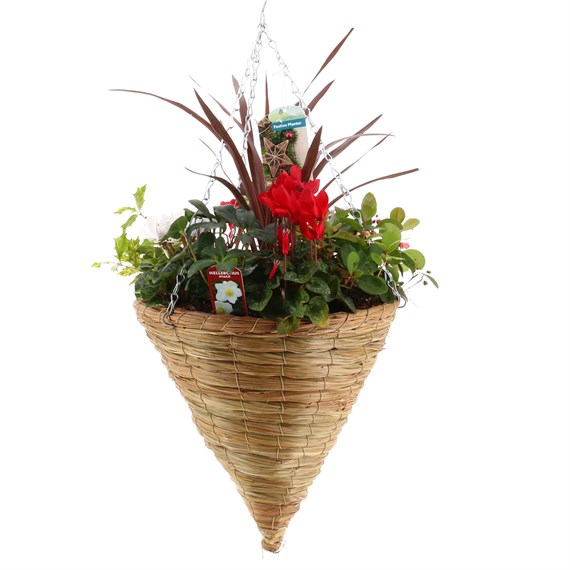 Christmas Festive Hanging Wicker 14 Inch Cone Bedding Basket