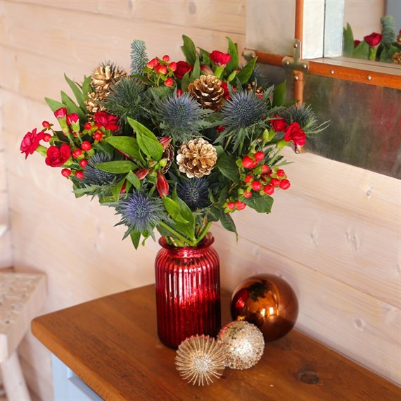 Christmas Pine and Berry Hand Tied Floral Bouquet