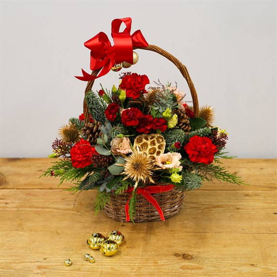 Christmas Red and Gold Festive Floral Festive Basket Arrangement