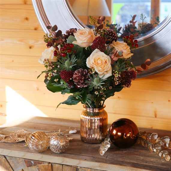 Christmas Burgundy and Blush Hand Tied Floral Bouquet