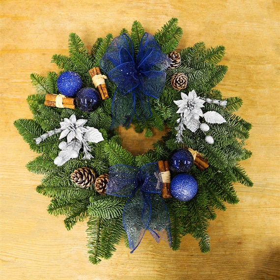 Christmas Wreath - Blue Door Wreath - 12 inches