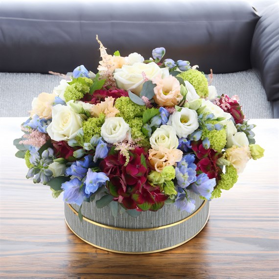 English Country Garden Hat Box Floral Arrangement - Small