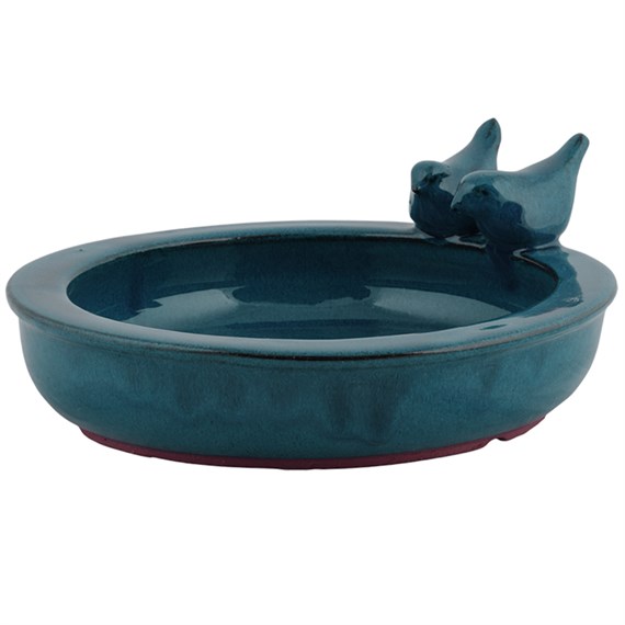 Fallen Fruits 29cm Ceramic Round Blue Bird Bath (FB421)