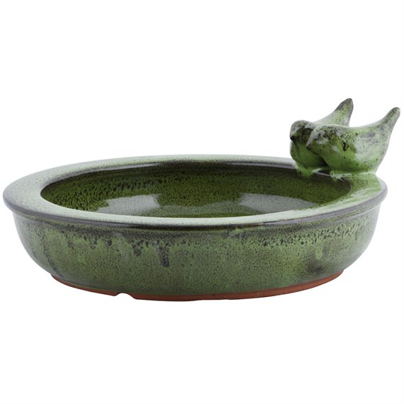 Fallen Fruits 29cm Ceramic Round Green Bird Bath (FB421)