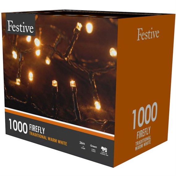 Festive 1000 Firefly Christmas String Lights - Traditional Warm White (P036127)