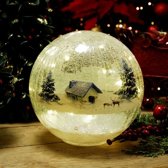 Festive 15cm Battery Operated Lit Crackle Effect Lodge Christmas Ball (P041982)