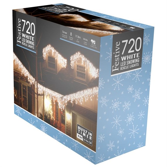 Festive 720 Snowing Icicle Christmas String Lights - White (P036798)