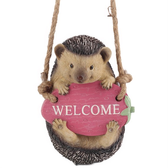 Garden Creations 15cm Welcome Hedgehog on Swing Resin Garden Ornament (VM3239000)