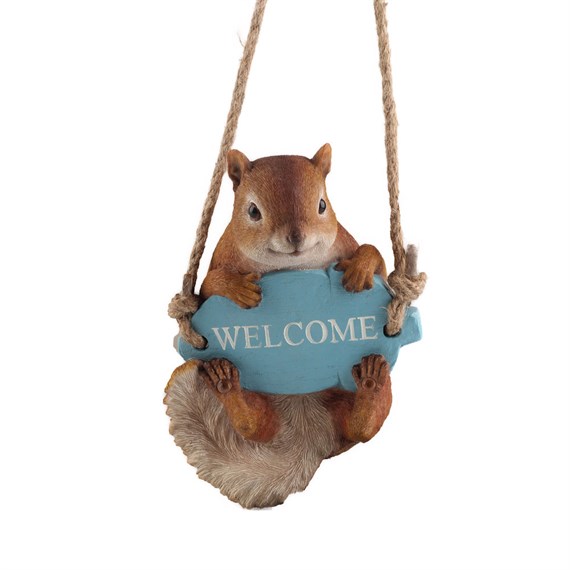 Garden Creations 16cm Welcome Squirrel on Swing Resin Garden Ornament (VM3239100)