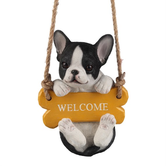 Garden Creations 18cm Welcome Bulldog on Swing Resin Garden Ornament (VM3238900)