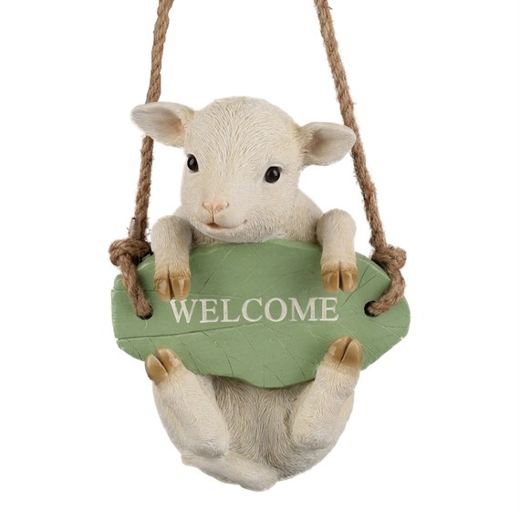 Garden Creations 18cm Welcome Lamb on Swing Resin Garden Ornament (VM3238800)