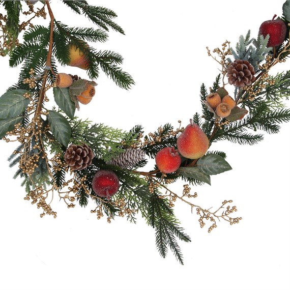 Gisela Graham Christmas Beaded Fruit, Fir & Gold Berry Artificial Christmas Garland (41297)