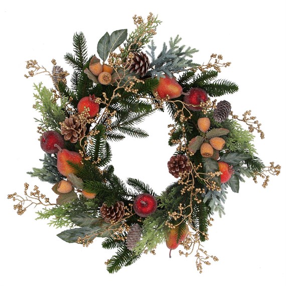 Gisela Graham Christmas Beaded Fruit, Fir & Gold Berry Artificial Christmas Wreath (41296)