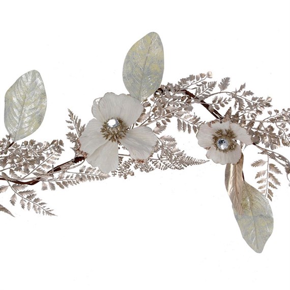 Gisela Graham Christmas Cream & Gold Magnolia Fern Leaf Artificial Christmas Garland (41302)