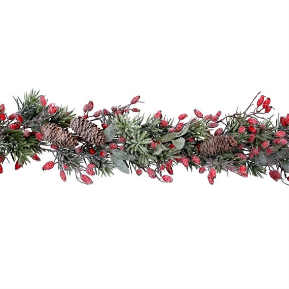 Gisela Graham Christmas Frosted Fir Artificial Christmas Garland with Rosehips Decoration (40990)