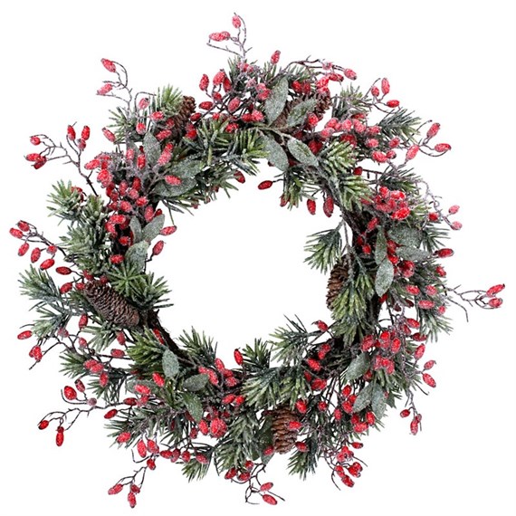 Gisela Graham Christmas Frosted Fir Artificial Christmas Wreath with Rosehips Decoration (40989)