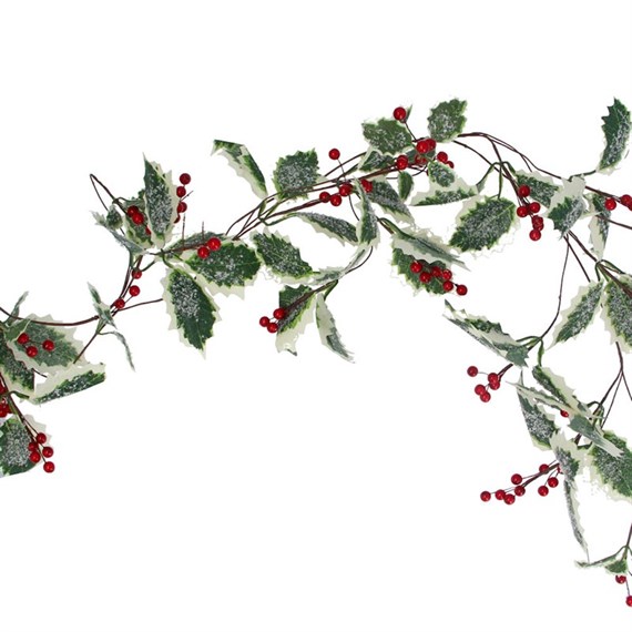 Gisela Graham Christmas Varigated Holly & Red Berry Artificial Christmas Garland (41328)