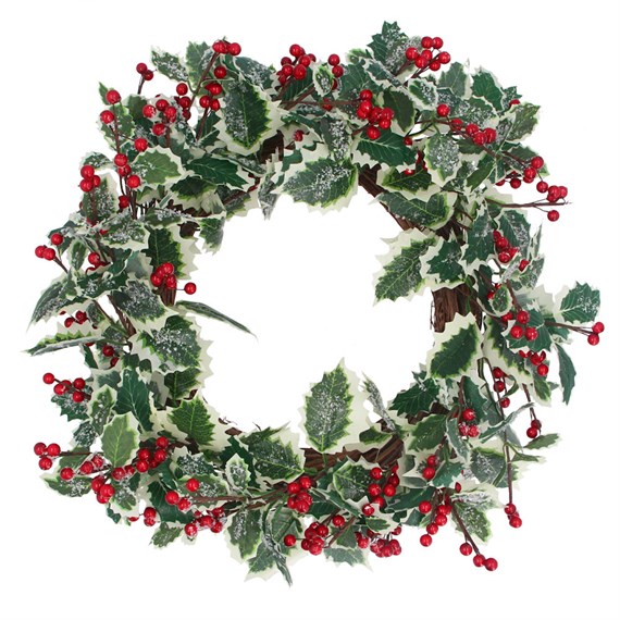 Gisela Graham Christmas Varigated Holly & Red Berry Artificial Christmas Wreath (41325)