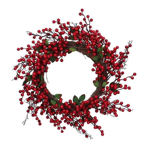 Gisela Graham Christmas Large Red Berry & Leaf Artificial Christmas Wreath (40480)