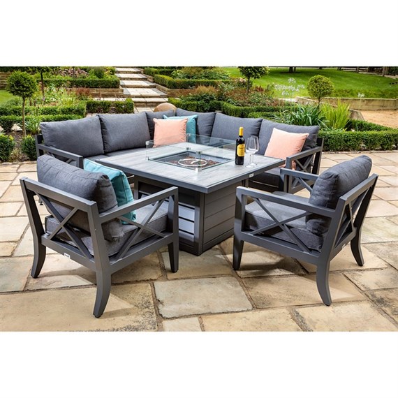 Hartman Sorrento Square Casual Outdoor Garden Furniture Dining Set with Gas Firepit