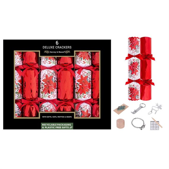 Harvey & Mason Deluxe Poinsettia Christmas Crackers - Pack of 6 (XM6782)