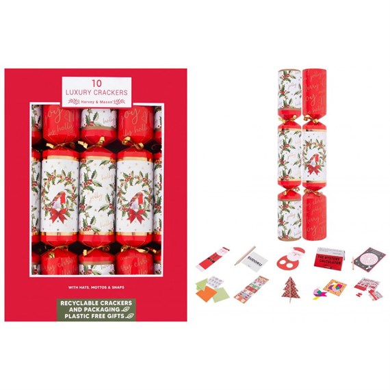 Harvey & Mason Luxury Holly & Robin Christmas Crackers - Pack of 10 (XM6809)