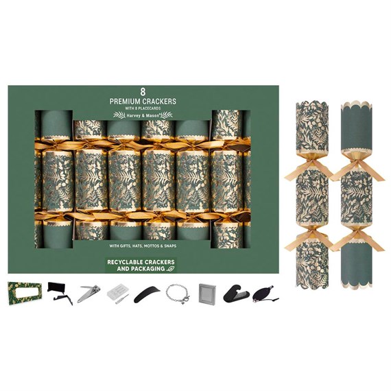 Harvey & Mason Premium Green Forest Christmas Crackers - Pack of 8 (XM6794)