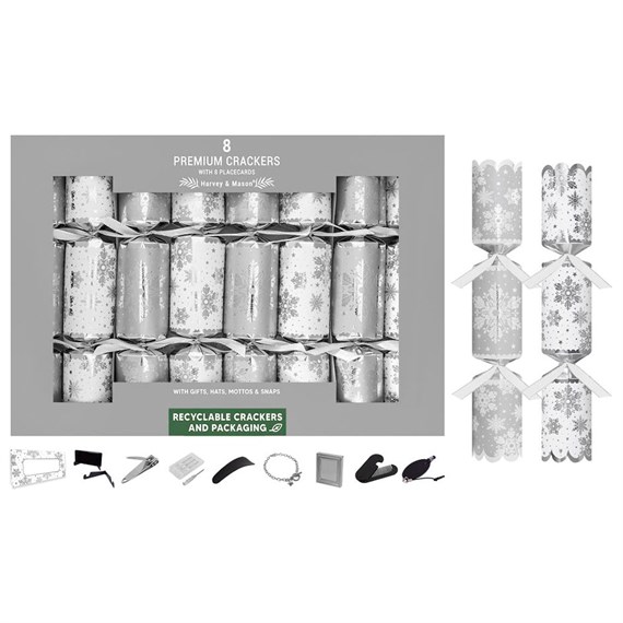 Harvey & Mason Premium Snowflake Christmas Crackers - Pack of 8 (XM6796)