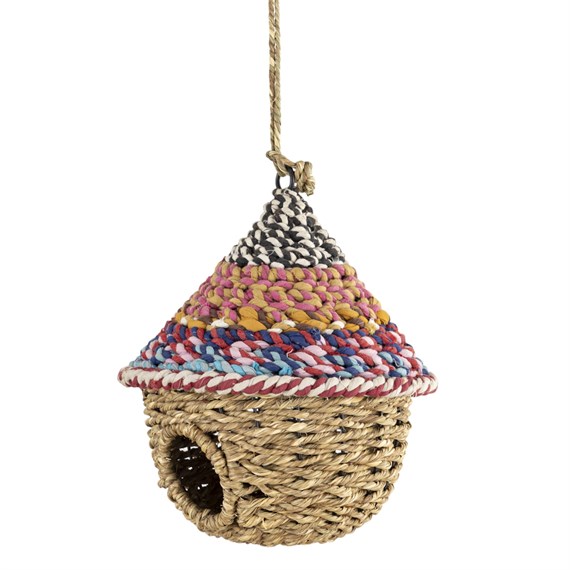 Jardinopia Jute Iron Sari Bird Nest Box with Cylindrical Roof (BBJUTE0008)