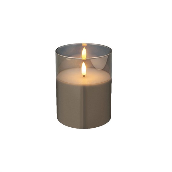 Kaemingk 12.5cm Battery LED Wick Christmas Candle Smokey Glass Cylinder (485357)