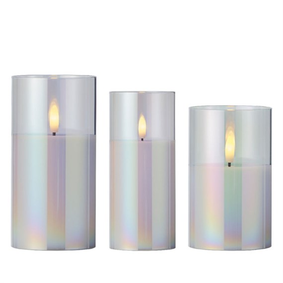 Kaemingk 17.5cm Battery LED Wick Christmas Candle Silver Glass Cylinder (487543)