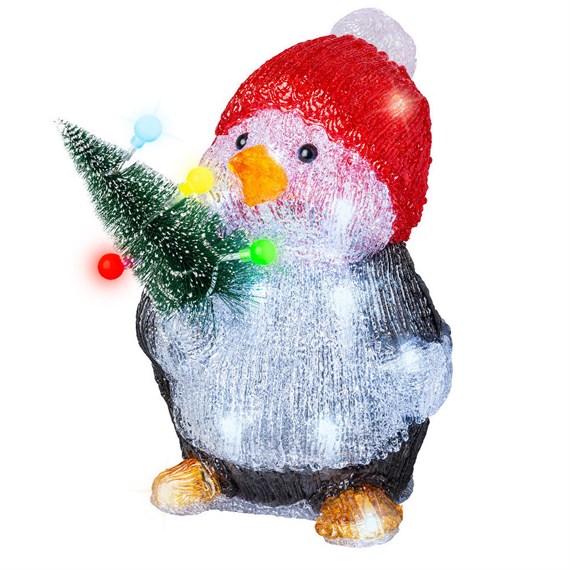 Kaemingk 26cm Light Up Acrylic Christmas Penguin Decoration - Red Hat (491273)