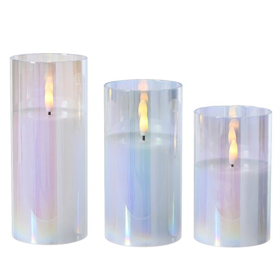 Kaemingk 3 Pack Battery LED Wick Christmas Candle Silver Glass Cylinder (487547)