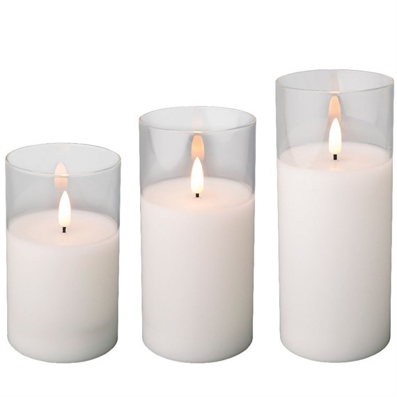 Kaemingk 3 Pack Battery LED Wick Christmas Candle White Glass Cylinder (485836)