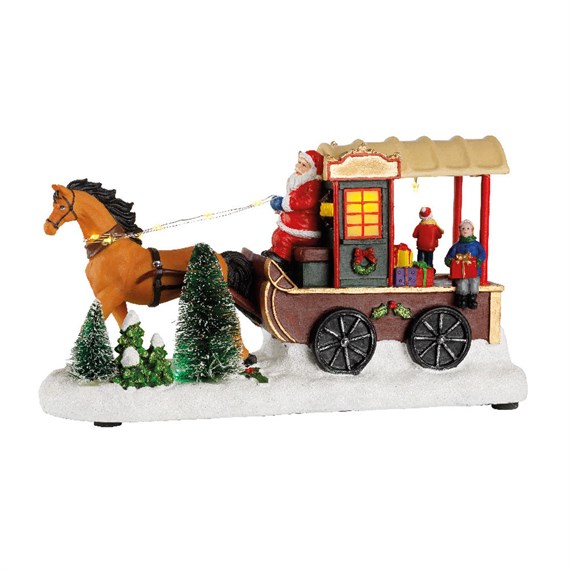 Kaemingk 30cm Horse & Carriage Light Up Christmas Decoration Scene - Santa (481312)