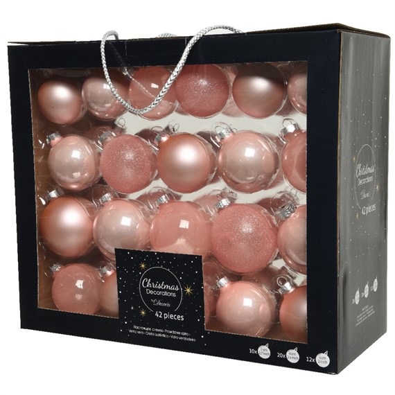 Kaemingk 42 Glass Christmas Tree Hanging Baubles - Blush Pink (149255)