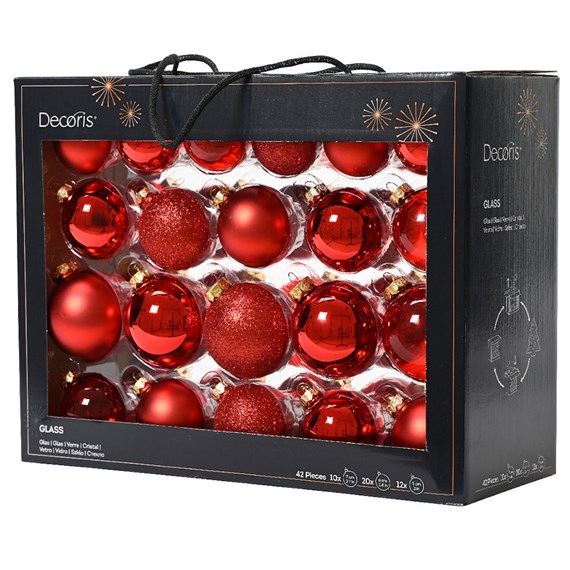 Kaemingk 42 Glass Christmas Tree Hanging Baubles - Red (149252)