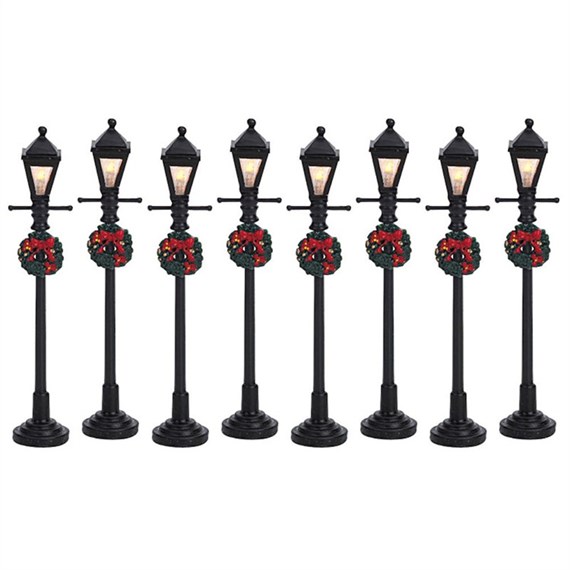 Lemax Christmas Village - Gas Lantern Street Lamp Set of 8 Battery Operated Accessories (64500)